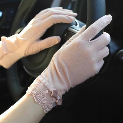 Sunscreen Lace Gloves Women's Summer Ice Silk Thin Touch Screen Gloves Outdoor Driving Cycling Gloves