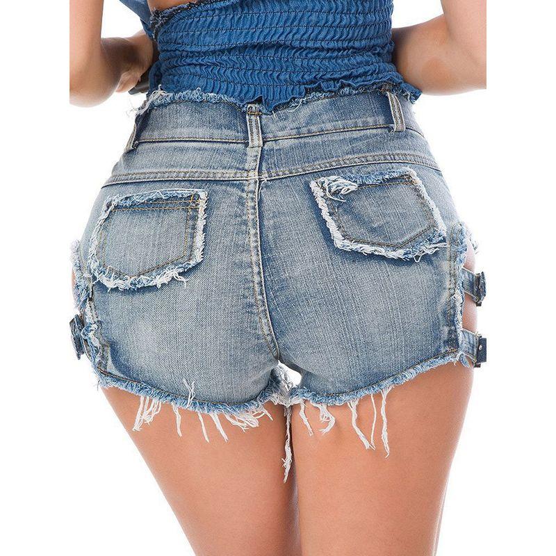 Nye Sommer Nattklubb Dame Høyt Liv Denim Shorts med Bokstaver, Ripped Slim Fit Jeans