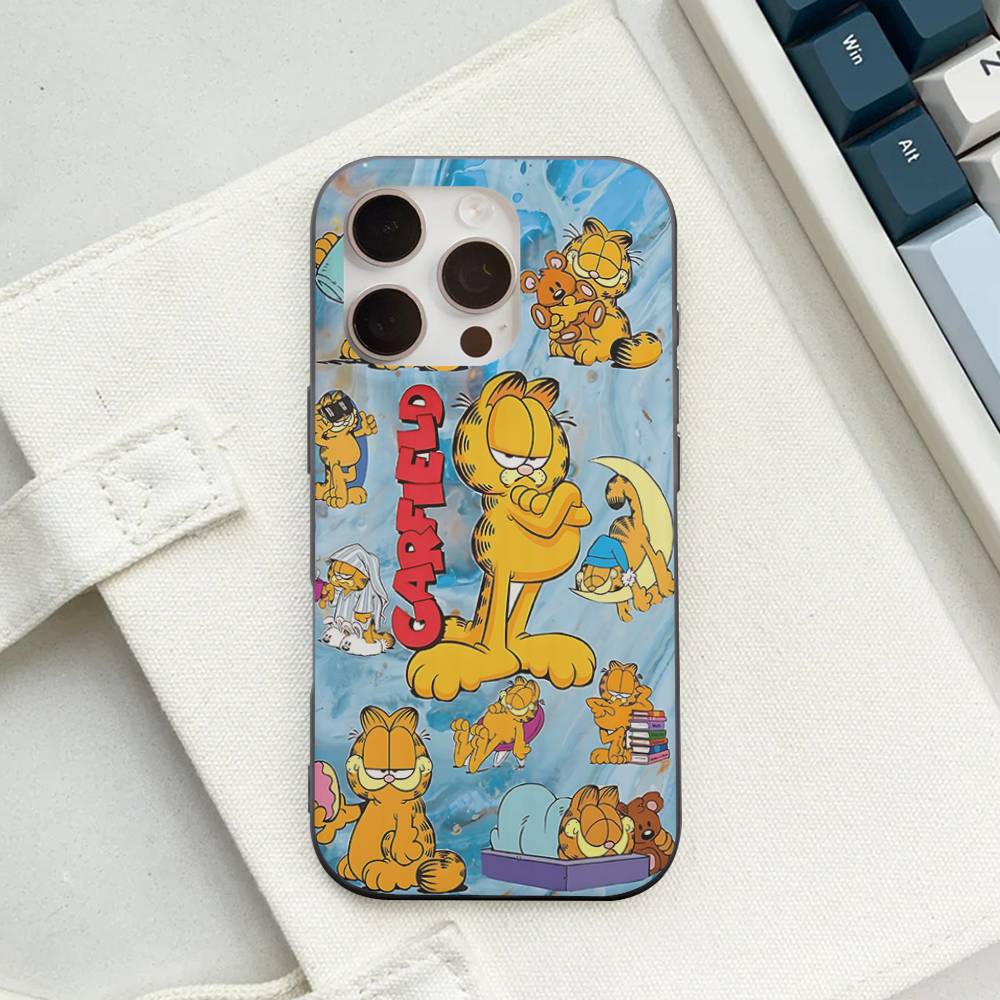 Cute Anime G-Garfields Cat Corrugated Pattern Case For IPhone 16E SE4 12 17 16 15 14 13 11 Pro Max Stripe Cover
