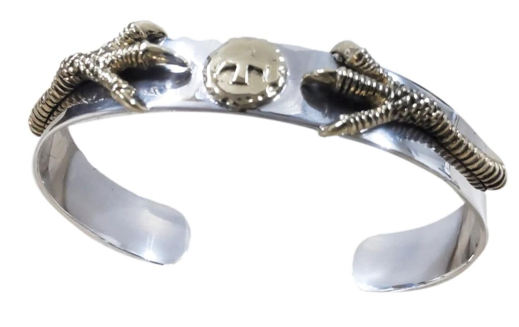 Silver 925 Bangle Bracelet for Men Eagle with Gold Metal and Double [cmy Select] (09 Claws)