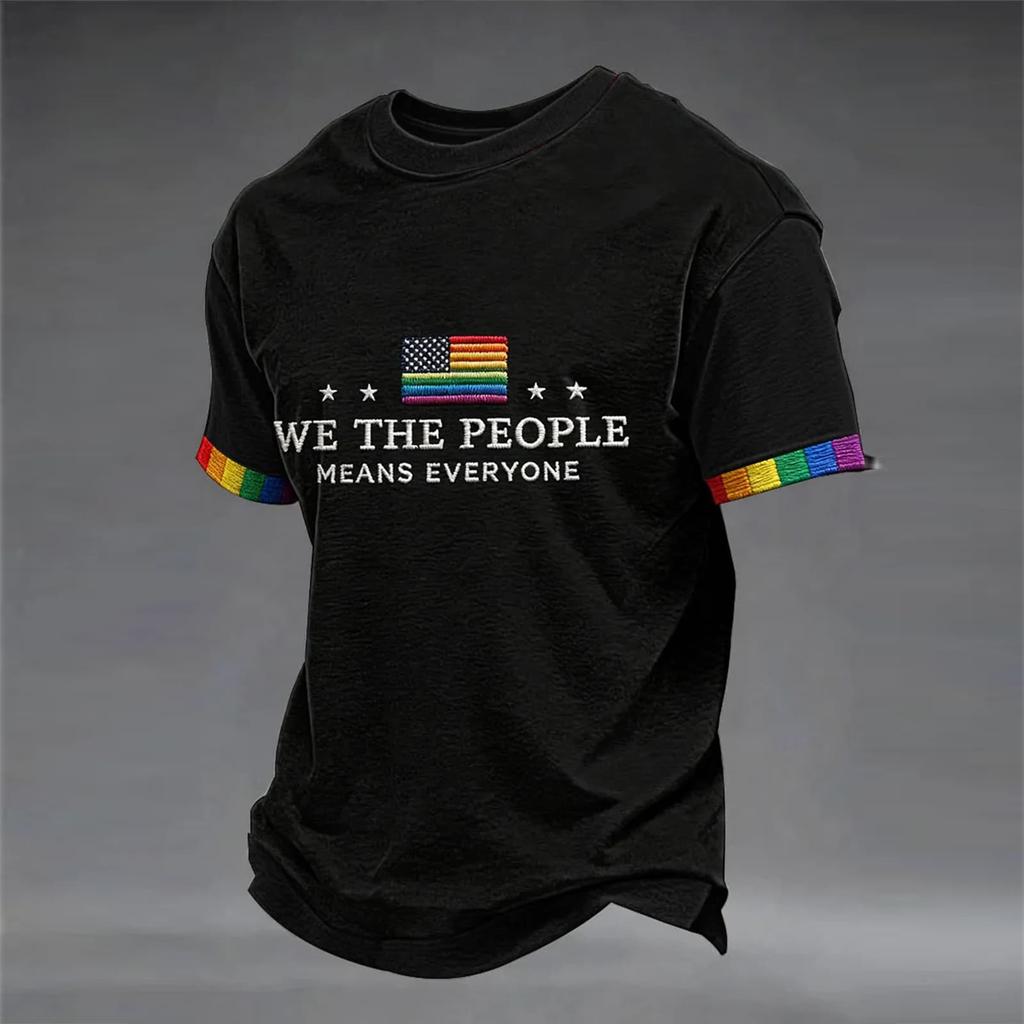 Unisex Short Sleeve Crew Neck T Shirt with We The Means Letter Print and Flag Graphic Casual Fit Top