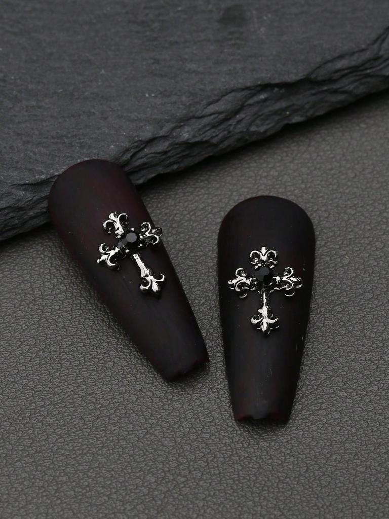 10pcs Gold SilverCross Nail Charms 3D White Pink Rhinestones Nail Art Decorations DIY Nail Gems Nail Supplies