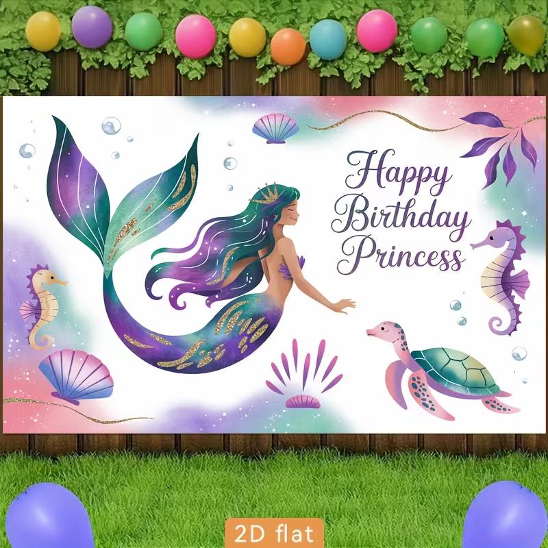 

2D Underwater Mermaid Princess 2D Backdrop Turtle Seahorse Shell Birthday Photo Background 47.2x31.5inch/120*80cm