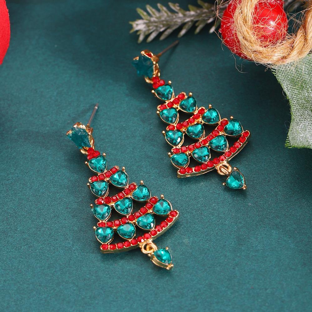 Zinc Zinc Alloy Christmas Tree Earring European Style Ear Pendants Luxurious Xmas Tree Ear Drop  New Year