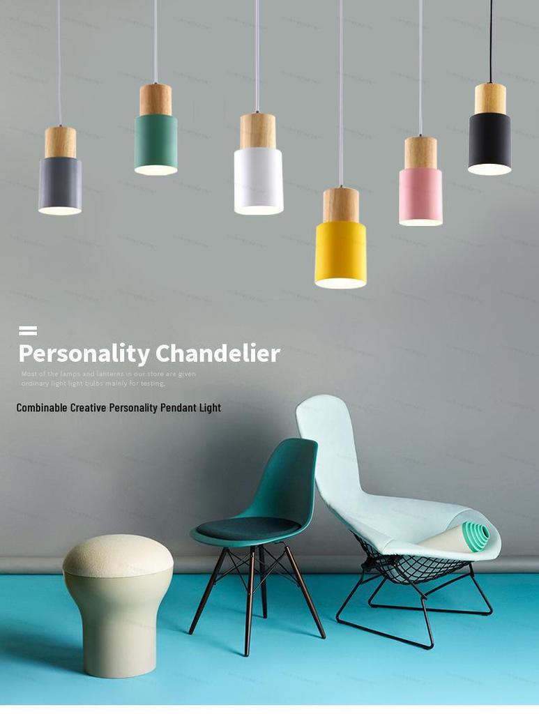 Nordic Wrought Iron & Solid Wood Bedside Pendant Lamp - Multicolor, Creative Fresh Design