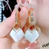 New Geometric Rhombus Luxury Opal Earrings Women's Fashionable Personalized Daily Accessories Party Jewelry Birthday Gifts