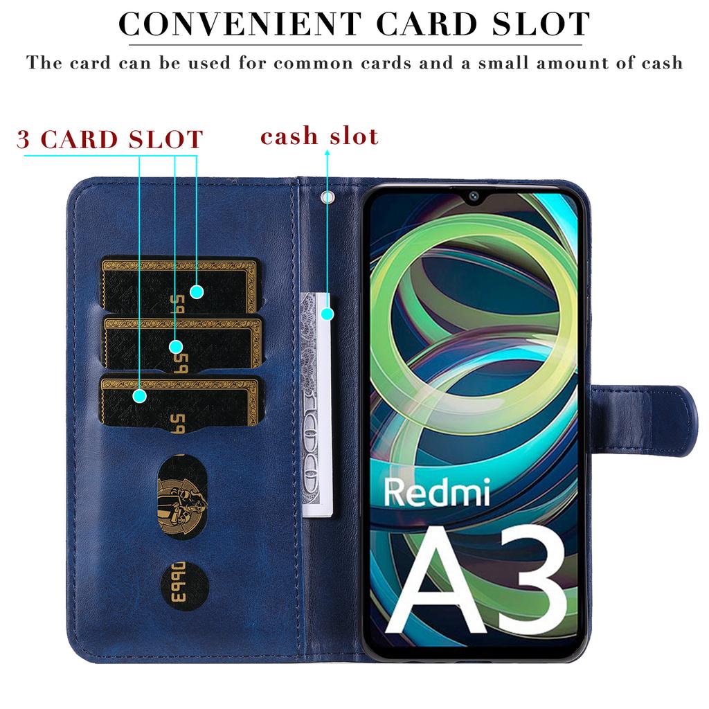 For Xiaomi Redmi A3/Poco C61 4G Magnetic Case Zipper Pocket Phone Cover with Calf Texture