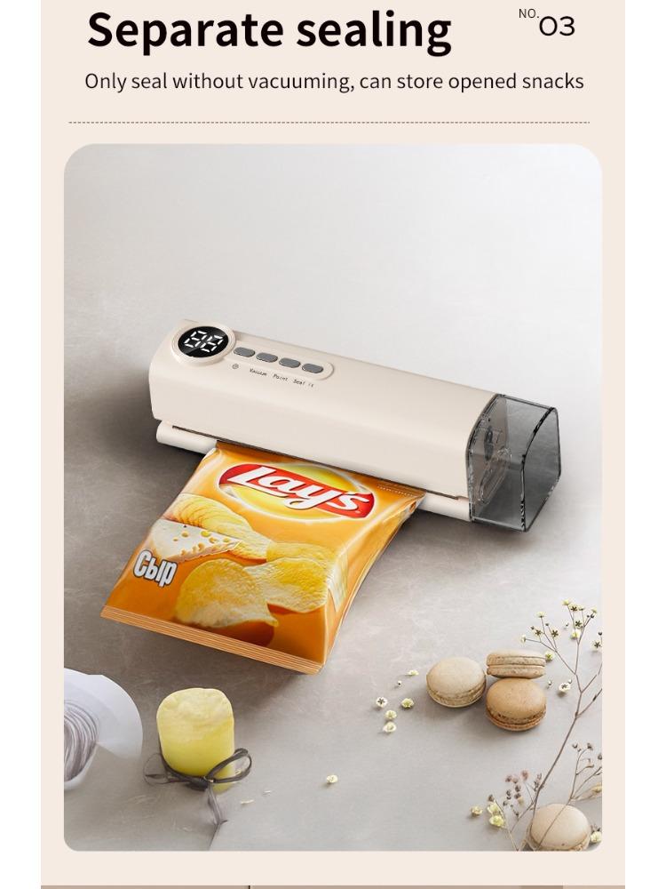 1Pc Rechargeable Vacuum Packaging Machine, Household Small Fully Automatic Dual-Pump Double-Sealing Freshness Preservation Vacuum Sealing Machine