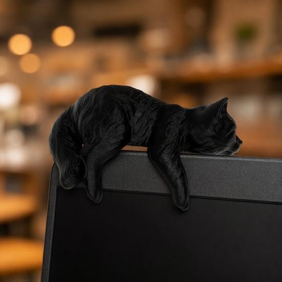 DYS Cute Cat Figurine Computer Monitor Decor, 3D Printed Screen TV Topper, Small Kitten Car Dashboard Ornament for Rearview Mirror, Office Desk