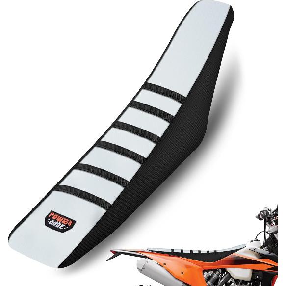 Dirt Bike Seat Cover Universal - Ribbed Gripper Pit Bike Seat Cover for Motorcycle Enduor Motocross White-Black