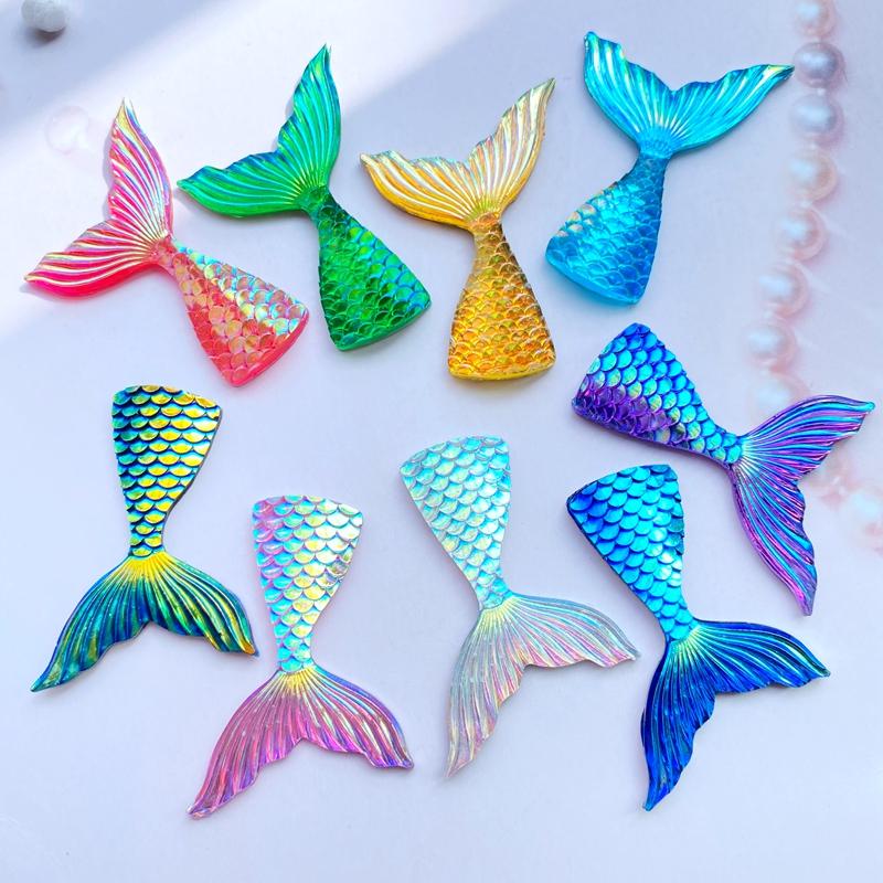 10Pcs Resin Lovely Shiny Fish Tail With Color Plating Flatback Cabochon Scrapbook Kawaii DIY Embellishments Accessories C95