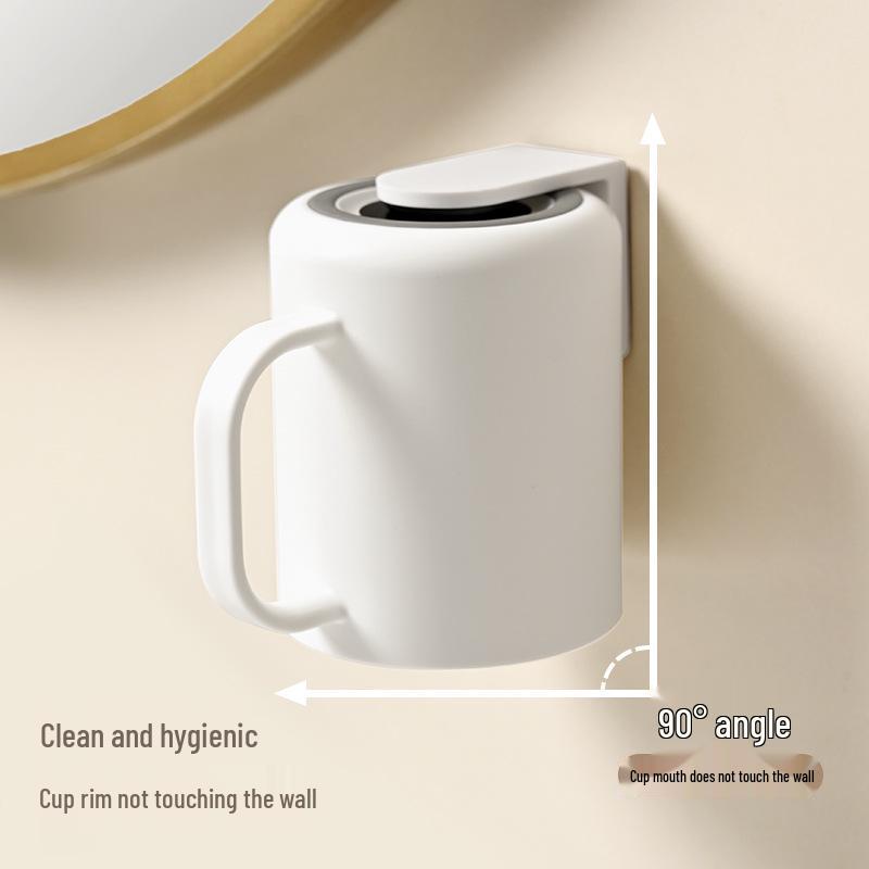 Wall-Mounted Magnetic Mouthwash and Toothbrush Cup with Handle - Punch-Free Plastic Design