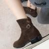 Shoes for Women 2024 Autumn New Fashion Women's Boots Hot Selling Round Toe Solid Low Heel Buckle Casual Short Boots Female