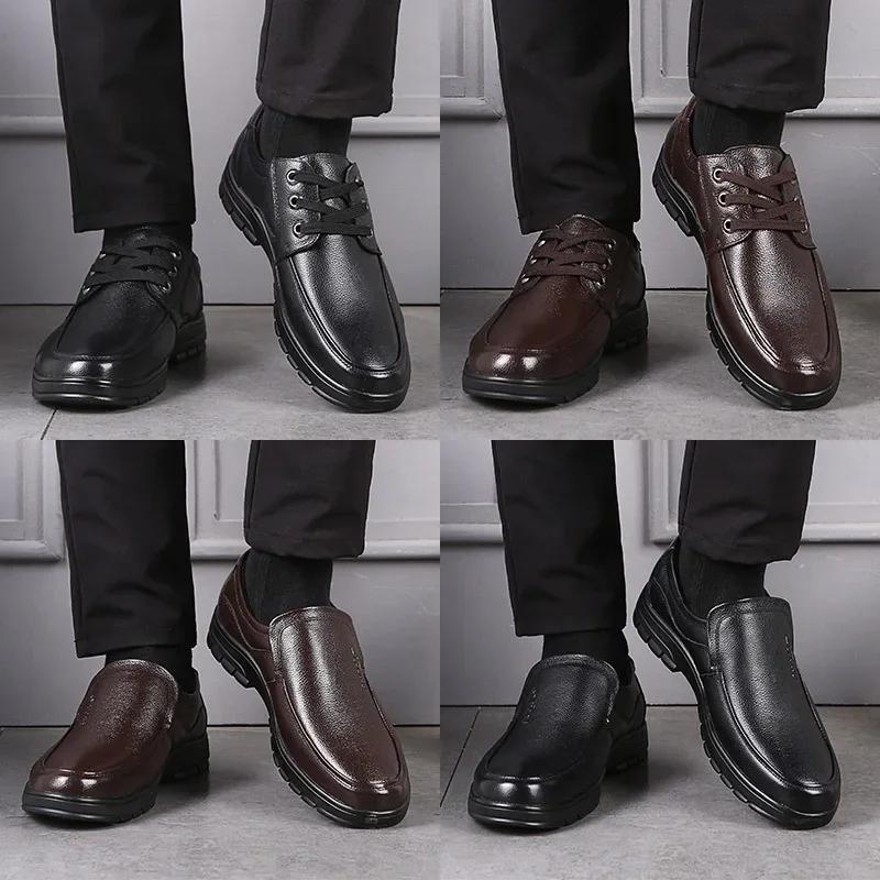 Fashion Genuine Leather Men Casual Shoes Luxury British Business Men Shoes Fashion Round Toe Lace Up Autumn Winter Old Man's Footwear