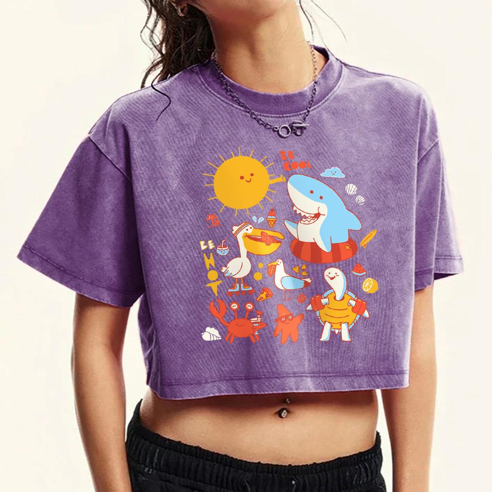 

Утки Морские звезды Крабы Черепахи Акулы Весело играют Принт Постиранные Футболки Женские Мягкие Хлопковые Топы Футболка с круглым вырезом XL