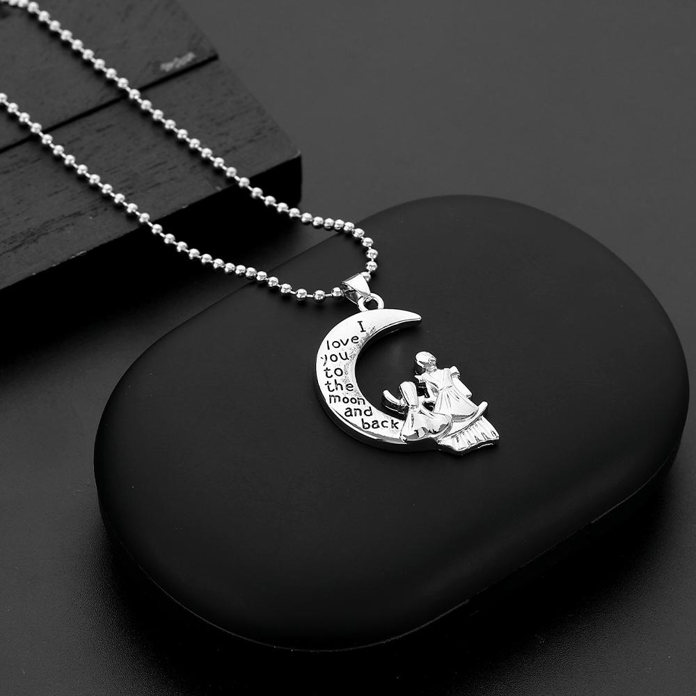 Funny Mom And Daughter I Love You To The Moon And Back Design Pendant Necklace Mother's Day Beads Chain Jewelry Gift