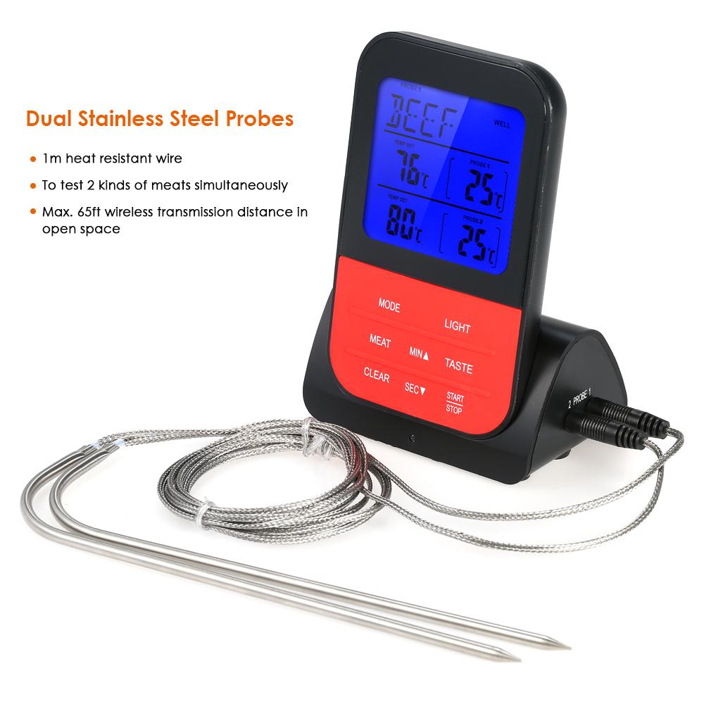 Wireless Digital BBQ Meat Thermometer Instant Read Backlight LCD Food Cooking Thermometer with Cook