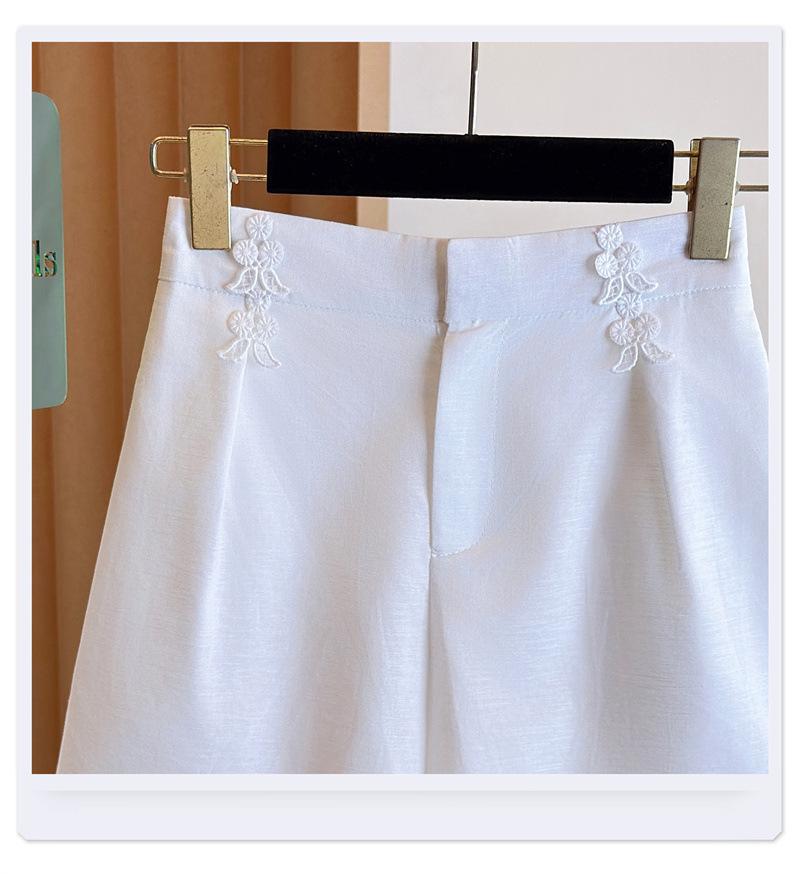 Summer 2025 Women's Chinese Style White Lace Cotton Linen Vest & Shorts Set