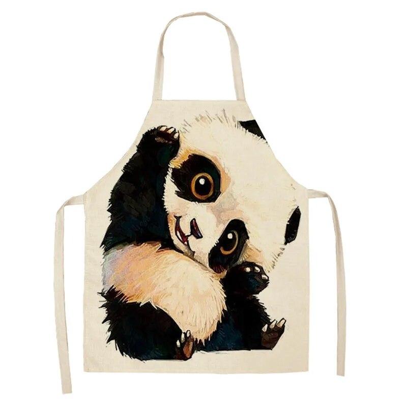 Lniany fartuch z wzorem kota i pandy, do domu, kuchni, gotowania, pieczenia, śliniak jadalny, narzędzie czyszczące, przeciwzabrudzeniowe, dla mężczyzn i kobiet
