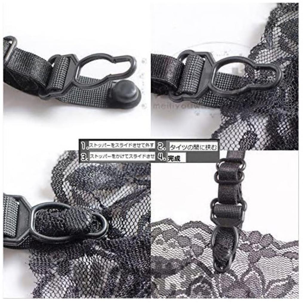 DREAMPARTY Sexy Lingerie Set for Women Garter and with Perforated and Sexy Lingerie Set 4-Piece (Bra, T-Back, Belt, Stockings) Underwear, Erotic,