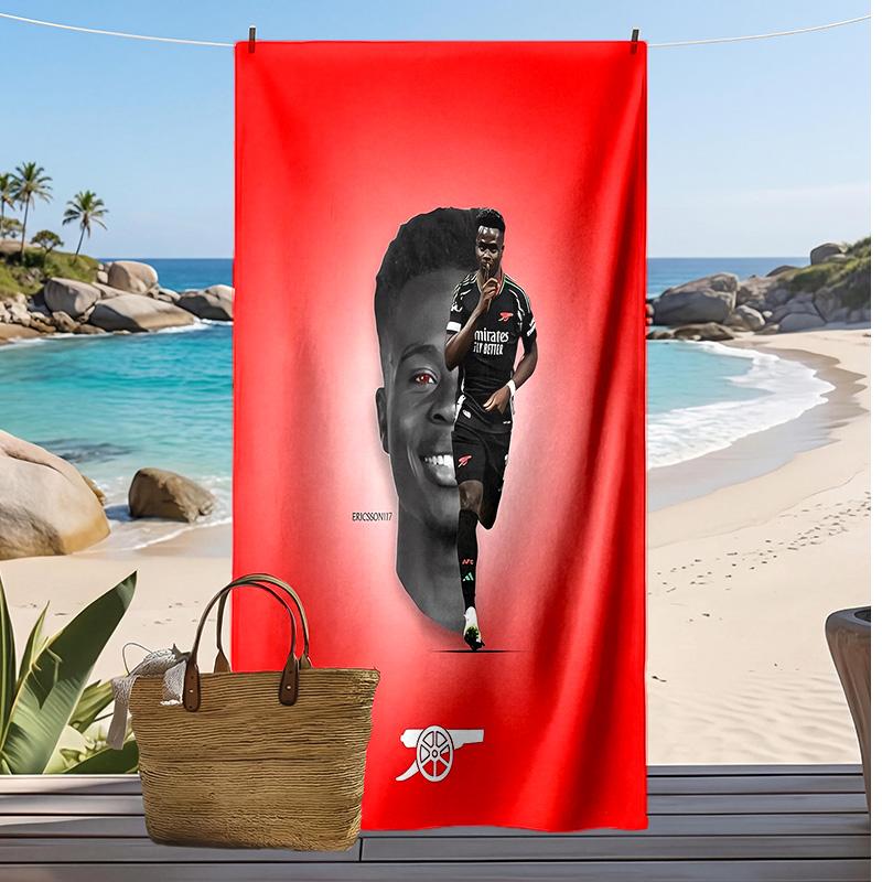 Asciugamano da Spiaggia Stampato Bukayo Saka Asciugamano Morbido ad Asciugatura Rapida Coperta da Spiaggia Rettangolare Grande Portatile per Viaggi Piscina