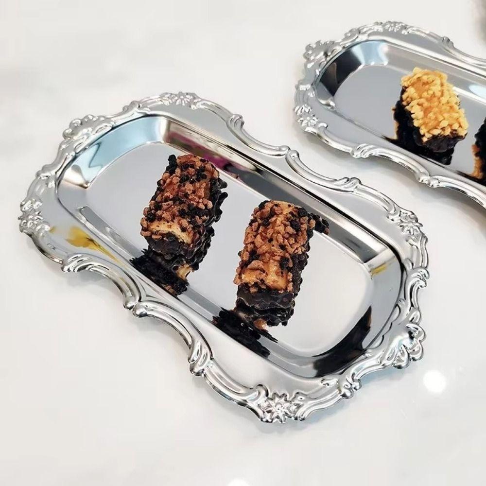 European Style Retro Serving Platter Embossed Design Jewelry Decoration Plate  Cafe Cake Dish