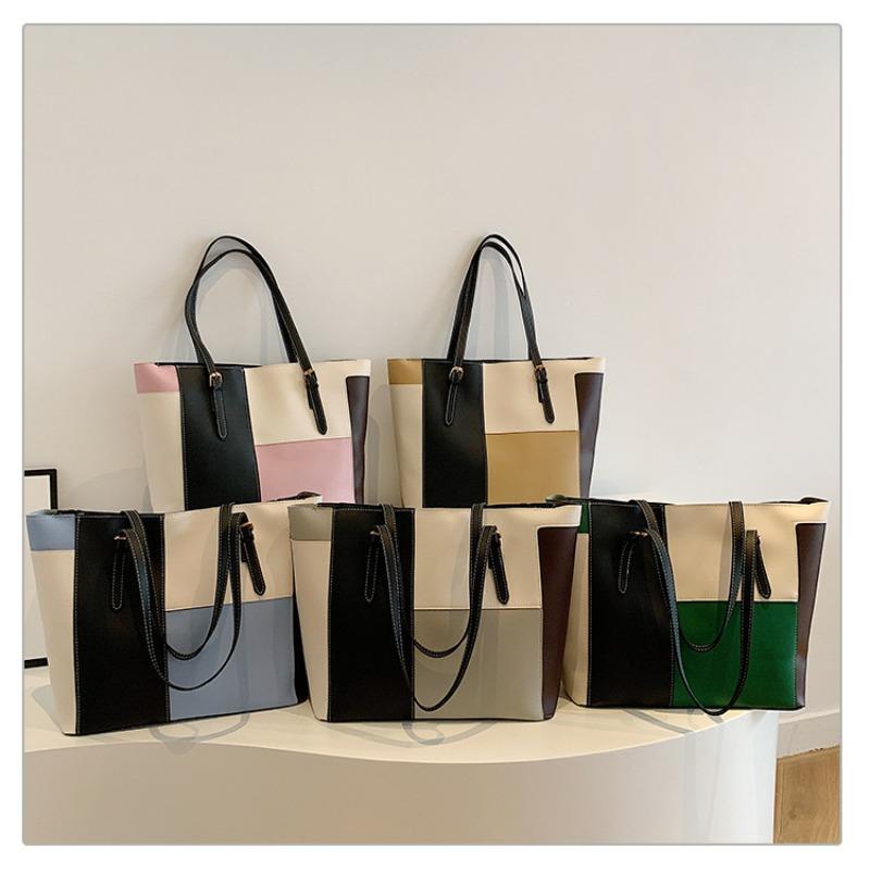 fashion splicing contrasting color women's , new trendy soft-faced casual shoulder bags, simple hand-carried women's bags