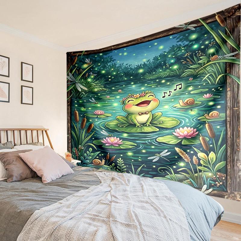 Frog In Top Hat Serenade Tapestry Room Decoration Wall Hanging for Living Room Bedroom, dormitory, Birthday and Christmas gifts