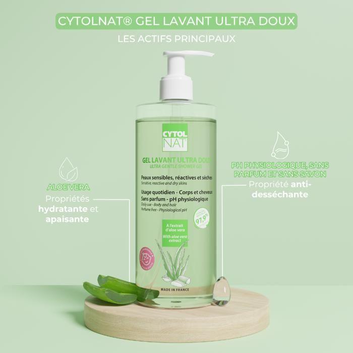 Cytolnat Gel Lavant Ultra Doux - Visage, Corps, Cheveux - Peaux Sensibles et Fragilisées - Convient à Toute la Famille - 500 ml