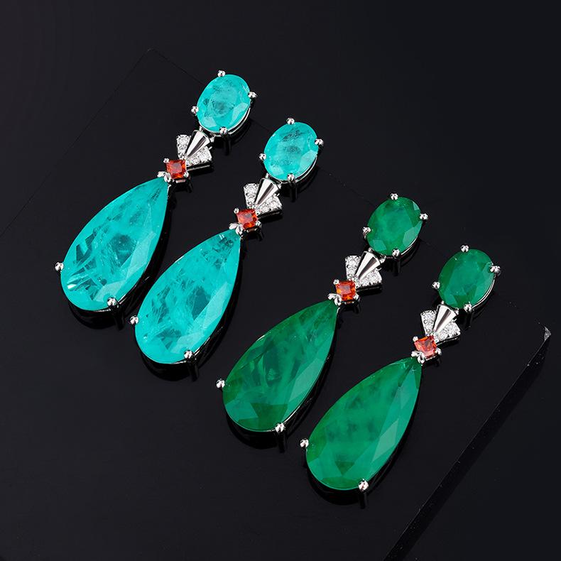 Hot Internet Celebrity Retro Paraiba Earrings Dinner Emerald Water Droplet Exaggerated