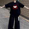 Summer short-sleeved t-shirt new popular kitten print design sense front shoulder American loose short-sleeved top t-shirt