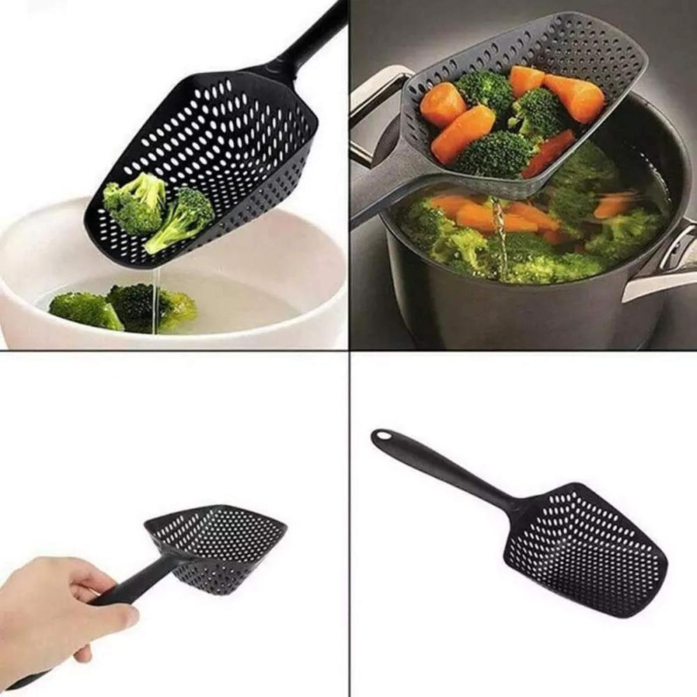 Food Drain Colander Plastic Skimmer Strainer Spoon Food Drain Shovel with Handle Durable Suitable for Kitchen Food Drain