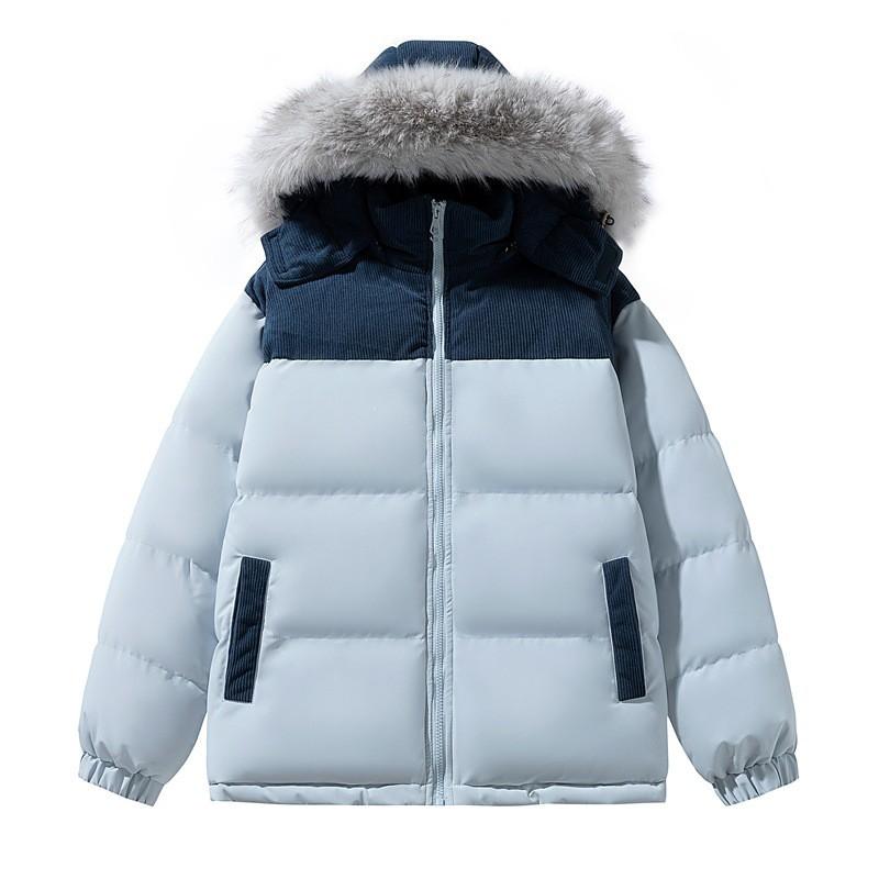 Winter Unisex Oversized Hooded Cotton Puffer Jacket With Faux Fur Collar Warm Thick Outerwear Men Women