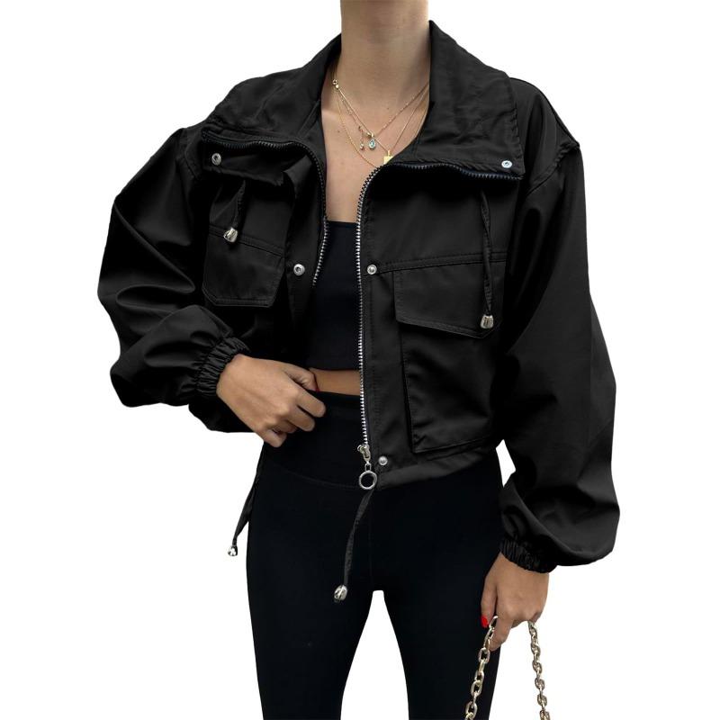 Herbst Neu Damen Unifarbene Damen Kurze Jacke Reißverschluss Windjacke Jacke