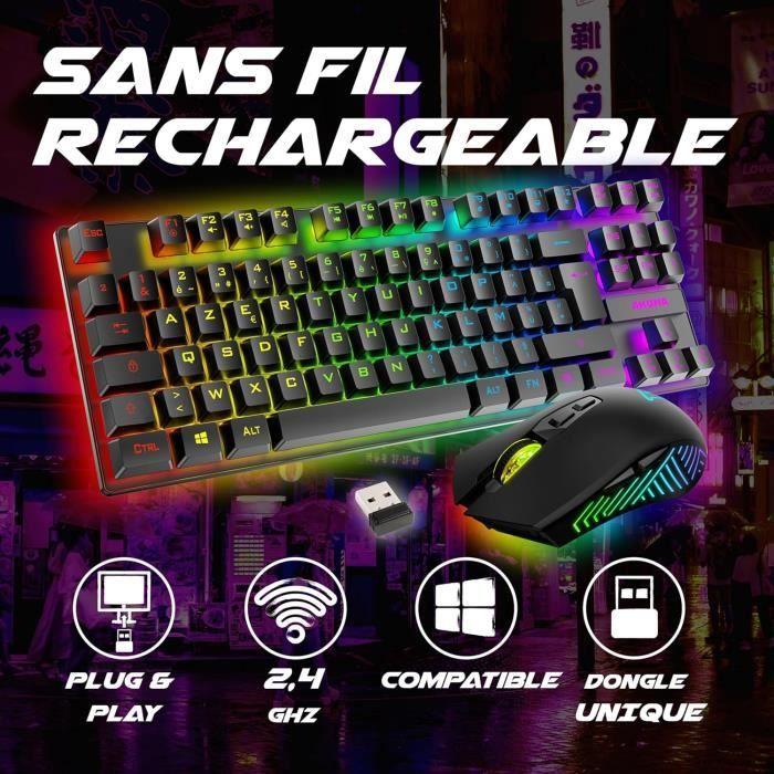 Pack Gaming - AKUMA - Sentai C03 WL - Clavier TKL AZERTY - Souris sans Fil 3200 DPI - Rétroéclairé