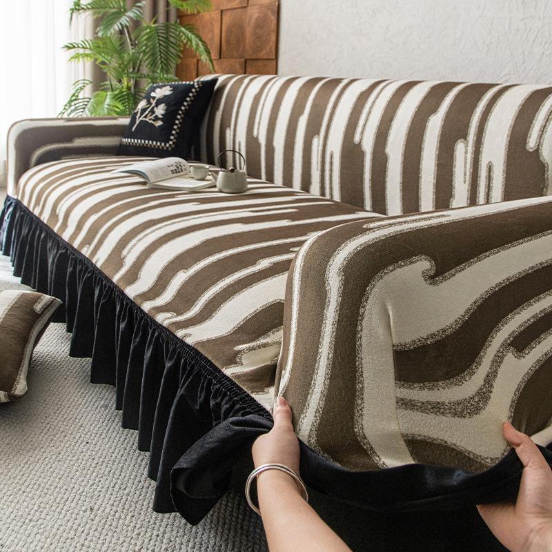 

Современный эластичный чехол для дивана с оборкой - Дружелюбная к домашним животным жаккардовая ткань из полар-флиса, эластичная смесь полиэстера и спандекса с пенопластовыми полосками 90-140cm