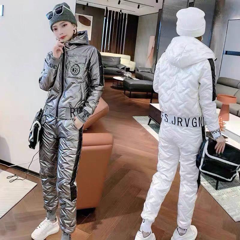 Winter Cotton Clothes Cotton Jackets Cotton Pants Sports Fashion Two-piece Set Women's Fitness Running Clothes Loose Korean Set