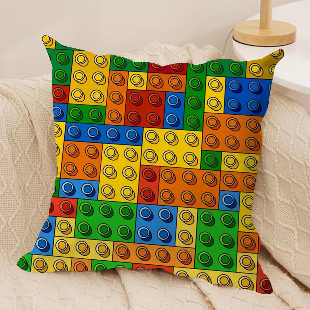 Building Blocks Deco Cushion Cover Soft Plush Fabric DoubleSided Printed Sofa Cushion Cover for All Seasons Home Decor Gift