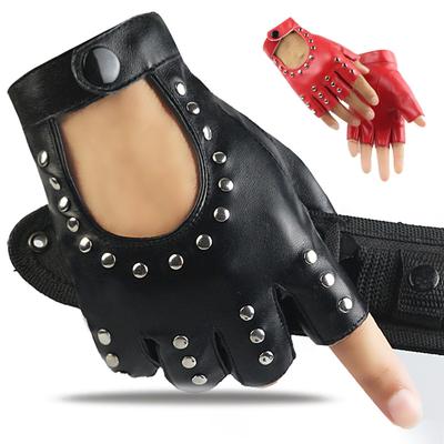 Herren und Damen halbfinger Lederhandschuhe, cooler Stil, Nietenbühne, Pole Dance, Punk, Streetdance, Punk, Harley