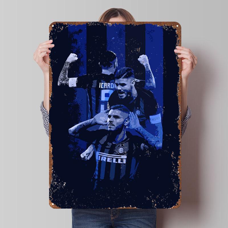 

Мауро Икарди Картина Постер Футболист Металлическая Табличка Винтажная Металлическая Пластина На Заказ Футбольные Жестяные Таблички для Настенного Декора 20x30cm（7.8x11.8inch）