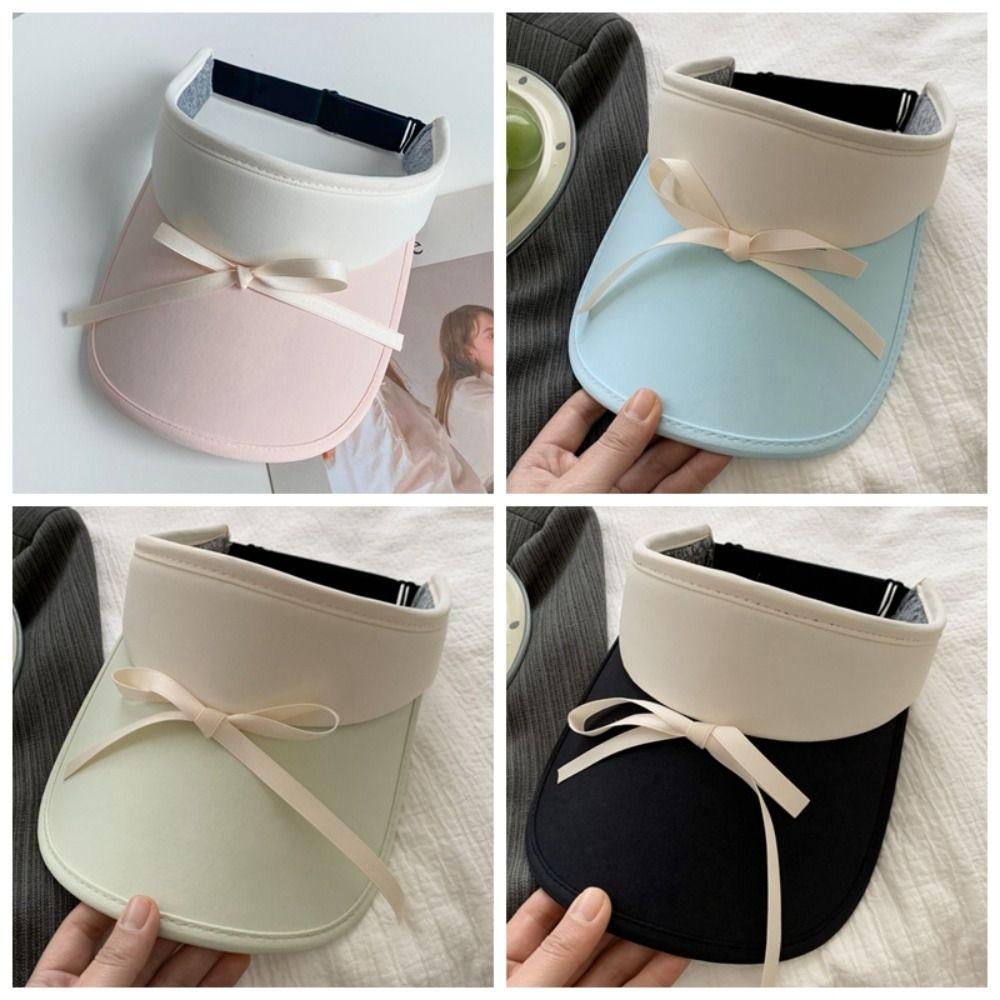 Wide Brim Bow Sun Hat Anti-UV Bowknot Visor Cap Simple Empty Top Cap  Holiday
