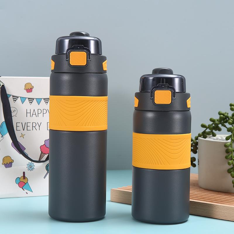 

Новая термокружка из нержавеющей стали, простой портативный стаканчик с пружиной, для мальчиков и девочек, большой емкости, с трубочкой 600ml