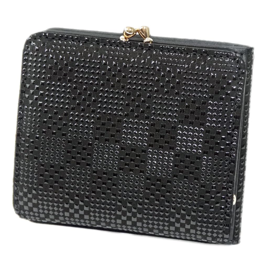 Inden Bifold Clasp Clasp Purse Black Deerskin with Black Small Checkered Clasp 1 Bill 6 Card 2 X 11cm X [Inden-ya] Wallet, Purse, 1608, A, Lacquer,