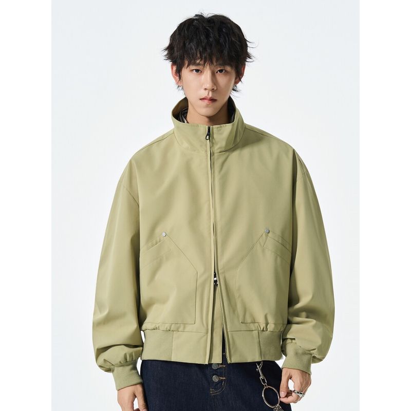 Wassup American Retro Simple Solid Color Versatile Jacket for Men and Women, Short Style for Spring and Autumn, Cool High Street Stand Collar Coat