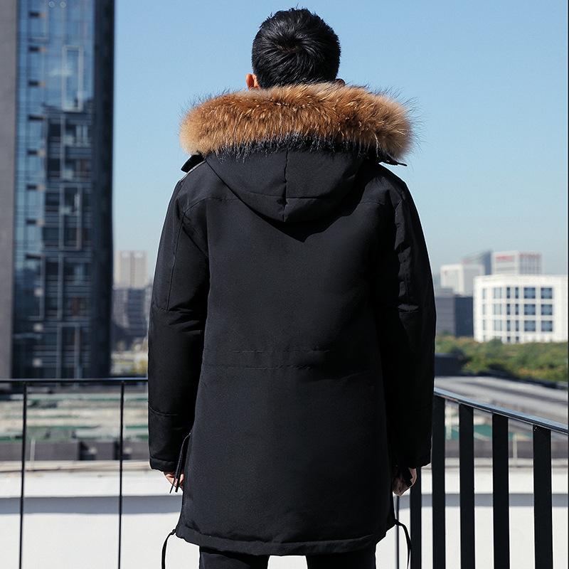 New Big Goose Men's Down Jacket Raccoon Fur Collar Youth Mid-length Winter Jacket Trendy