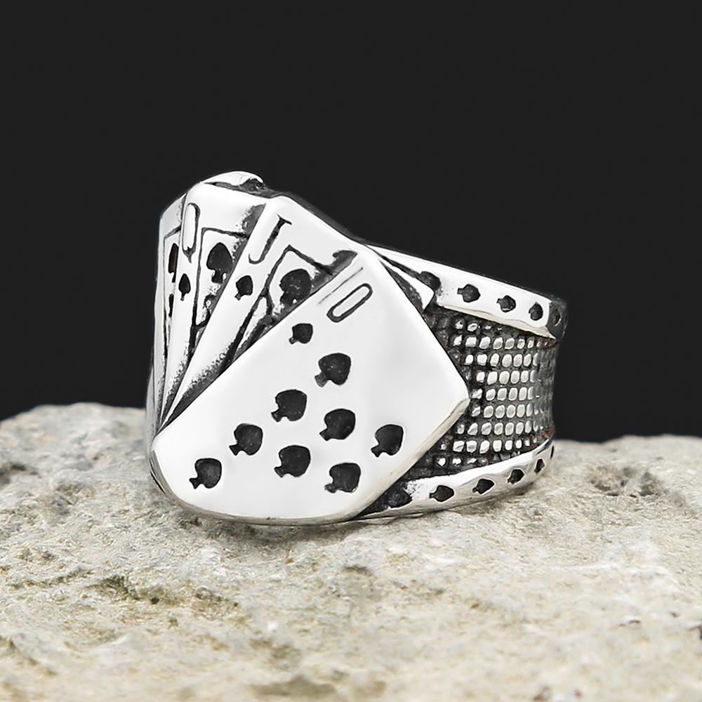 Vintage Nerezové Prsteny pro Štěstí s Pokerovým Vzorem pro Muže a Ženy Hip Hop Biker Hrací Karta Prsten na Prst Módní Párty Šperky Doplňky
