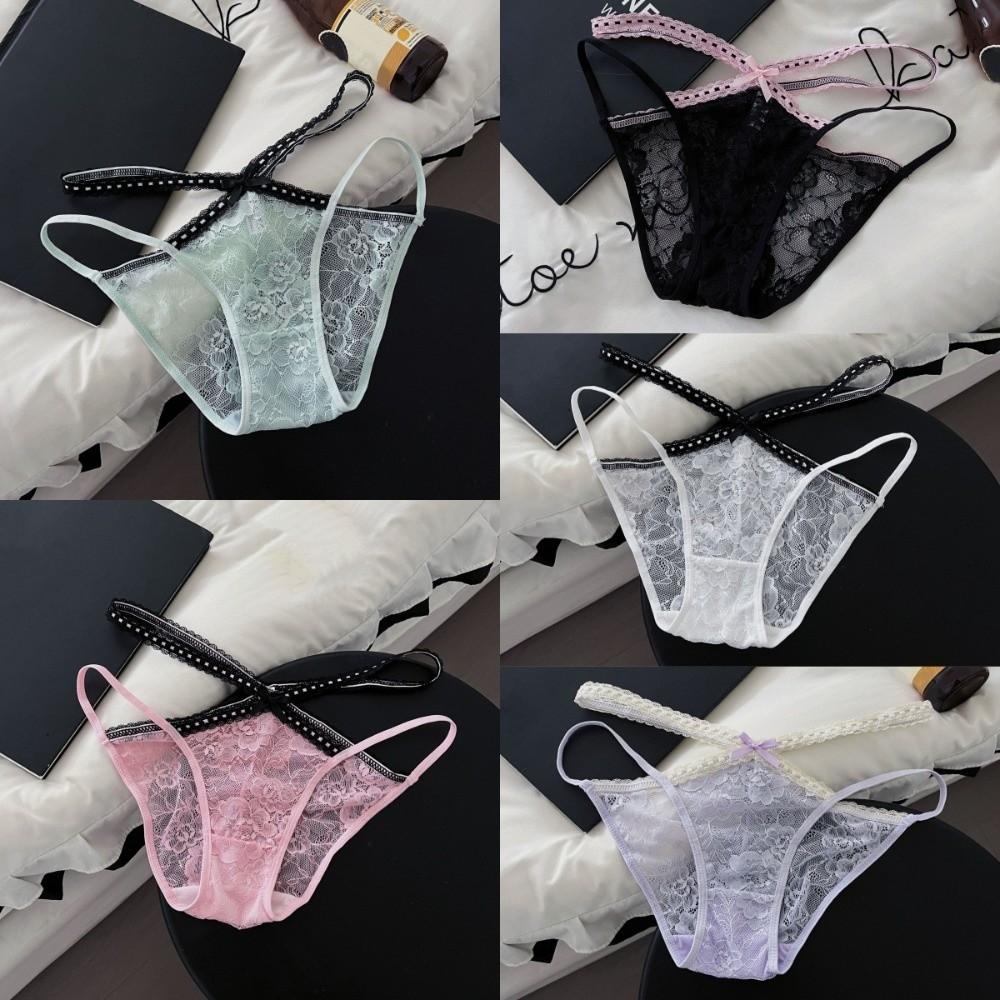 Bowknot Underwear for Women Hollow Lace Underpants Breathable Mesh Flower Lace Panties  Hotel