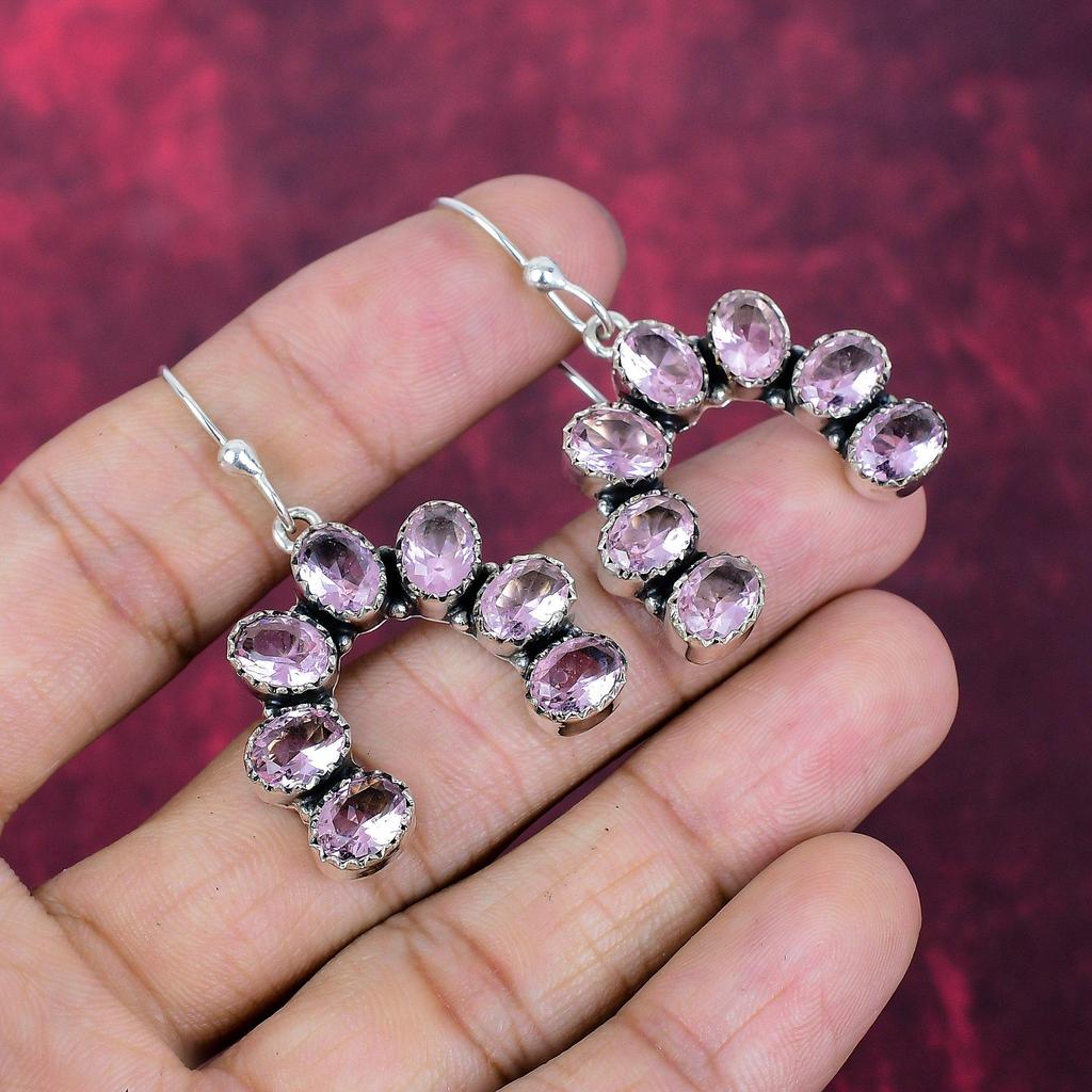 Rosa Kunzit Schmuck, 925 Sterlingsilber Ohrringe, Handgefertigte Edelstein-Schmuck-Ohrringe für den Gedenktag
