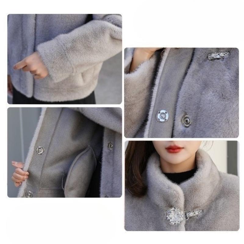 Autumn and Winter Casual Stand-up Neck Slim Short Faux Fur Coat
