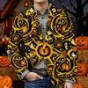 Men's Corduroy Blazer Jacket with Pockets Halloween Themed Print Warm Casual Suit Coat Cardigan for Men